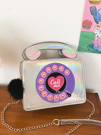 シルバー ホワイトロリータバッグPUレザーPUレザークロスボディバッグロリータアクセサリー