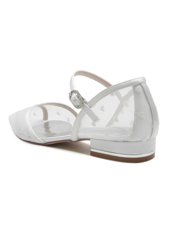 女性の結婚式の靴刺繡メッシュ先のとがったつま先フラットブライダルシューズ