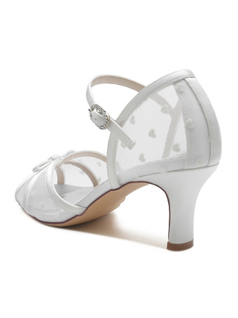 女性の結婚式の靴ラインストーンメッシュのぞき見つま先チャンキーヒールブライダルシューズ