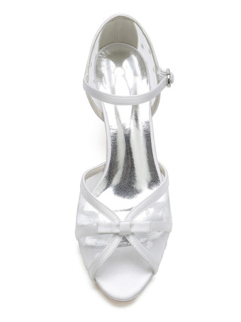 女性の結婚式の靴ラインストーンメッシュのぞき見つま先チャンキーヒールブライダルシューズ