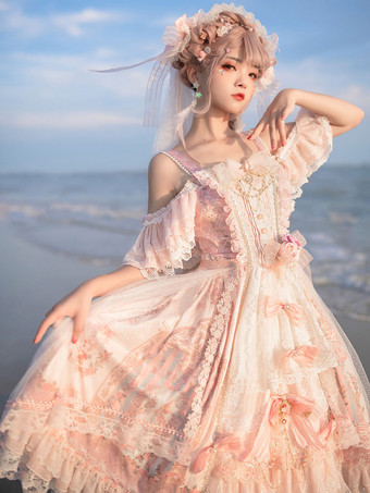Abito da sposa Lolita Splendido abito senza maniche Sweet Lolita JSK con stampa floreale