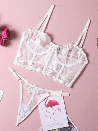 ランジェリー ブラジャー 女性用 ブラジャー ホワイト ポリエステル レース 2ピース セクシー ホット 下着