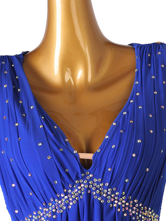 ラテンダンスコスチュームブルーレディースラインストーンフリンジボディコンセクシーポリエステルドレスダンスウェア