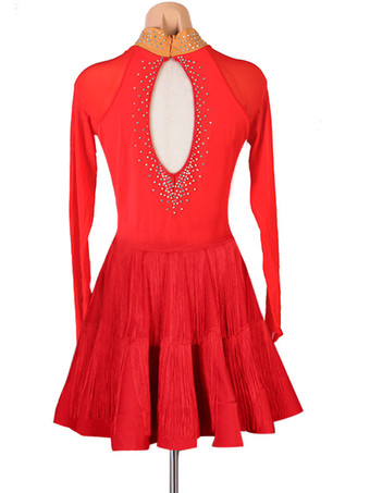 ラテンダンスコスチューム赤い女性のポリエステルドレスセクシーなラインストーンフリンジラテンダンサーダンスウェア
