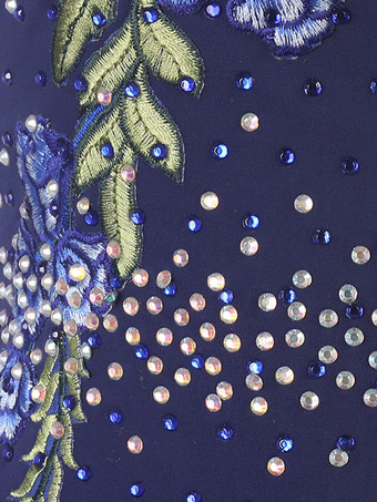 ラテンダンスドレスダークネイビーレディースラインストーンフローラルプリントボディコンセクシーポリエステルドレスダンスウェア