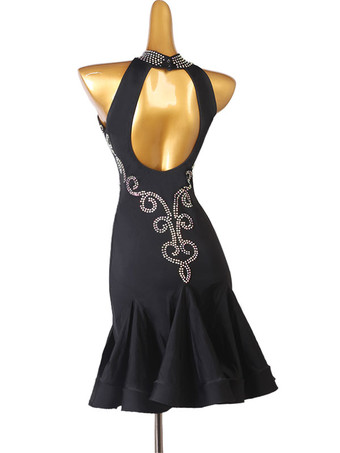 ラテンダンスドレス黒人女性のラインストーンボディコンセクシーなポリエステルドレスダンスコスチューム