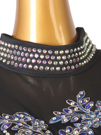 社交ダンスコスチューム黒人女性のセクシーなポリエステル花柄プリントラインストーンドレスダンサーダンスドレス