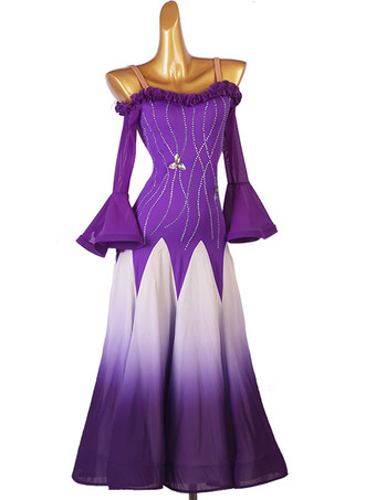 社交ダンスコスチューム紫の女性のセクシーなポリエステルラインストーンドレスダンサーダンスドレス