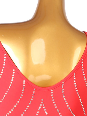 社交ダンスコスチューム赤い女性のセクシーなポリエステルラインストーンドレスダンサーダンスドレス