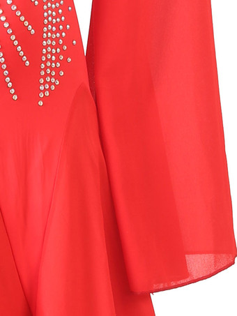 社交ダンスコスチューム赤い女性のセクシーなポリエステルラインストーンドレスダンサーダンスドレス