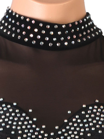 社交ダンスコスチューム黒人女性のセクシーなポリエステルダンサーボディコンドレスラインストーンダンスドレス