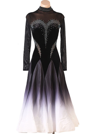 ブラック 社交ダンスコスチューム黒人女性のセクシーなポリエステルダンサーボディコンドレスラインストーンダンスドレス