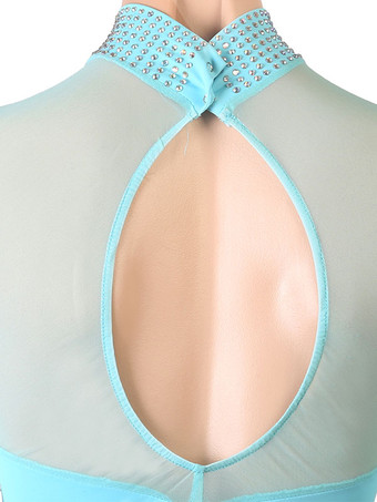 ラテンダンスドレスアクアレディースフリンジラインストーンボディコンセクシーポリエステルドレスダンスコスチューム