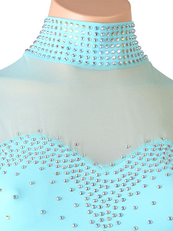 ラテンダンスドレスアクアレディースフリンジラインストーンボディコンセクシーポリエステルドレスダンスコスチューム