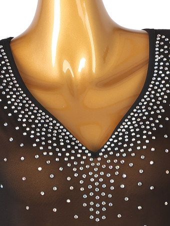 ラテンダンスコスチューム黒人女性のポリエステルドレスセクシーなラインストーンラテンダンサーダンスコスチューム