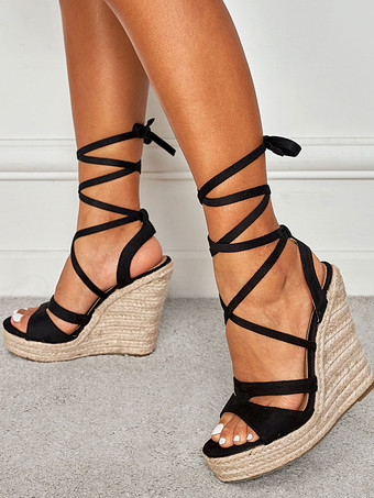 Women's Lace Up Espadrille Wedge Sandals