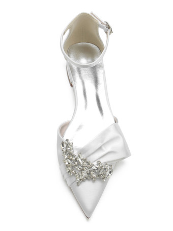 女性のブライダルシューズラインストーンサテンポインテッドトゥフラットブライダルシューズ