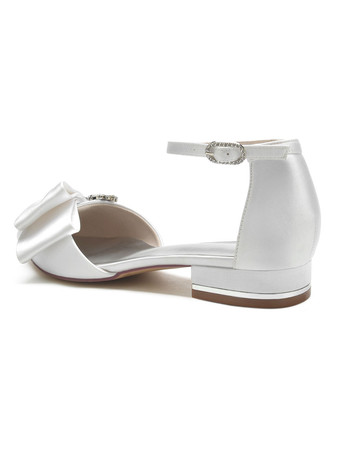 女性のブライダルシューズラインストーンサテンポインテッドトゥフラットブライダルシューズ