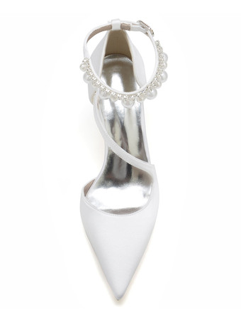 女性のブライダルシューズラインストーンサテンポインテッドトゥチャンキーヒールブライダルシューズ