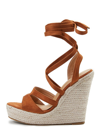 Coffee BrownWomen's Lace Up Espadrille Wedge Sandals