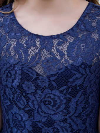 フラワーガールドレスレースレースジュエルネックノースリーブダークネイビー