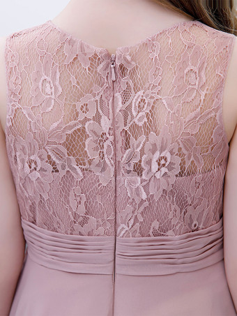 フラワーガールドレスシフォンレースジュエルネックノースリーブロータスピンク