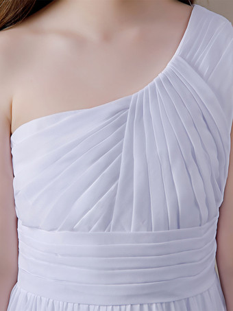 フラワーガールドレスシフォンプリーツワンショルダーノースリーブホワイト