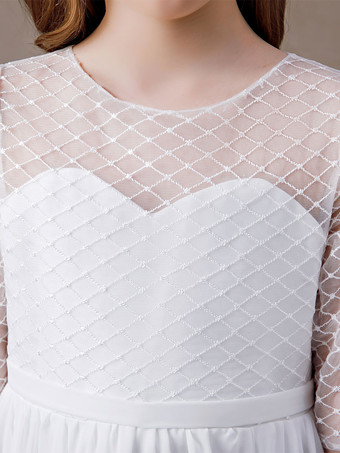 フラワーガールドレスレースレースジュエルネックハーフスリーブアイボリー