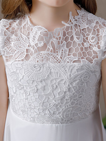 フラワーガールドレスレースレースジュエルネック半袖アイボリー