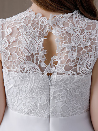 フラワーガールドレスレースレースジュエルネック半袖アイボリー