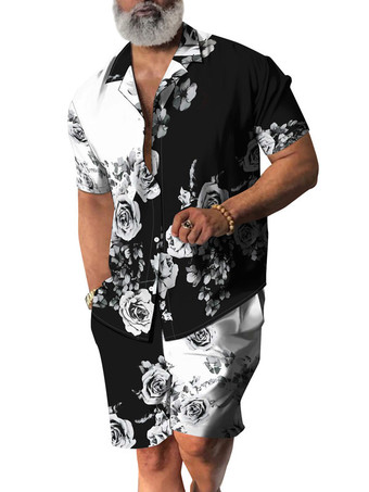 Bianco Colletto turndown da uomo in 2 pezzi stampato a maniche corte celeste