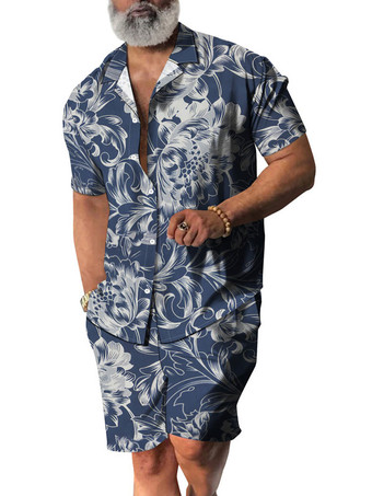 BluColletto turndown da uomo in 2 pezzi stampato a maniche corte celeste