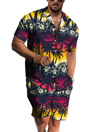 GialloColletto turndown da uomo in 2 pezzi stampato a maniche corte celeste