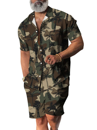 camuffamentoColletto turndown da uomo in 2 pezzi stampato a maniche corte celeste