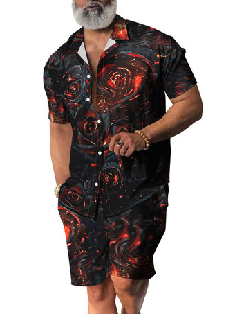 Nero Colletto turndown da uomo in 2 pezzi stampato a maniche corte celeste