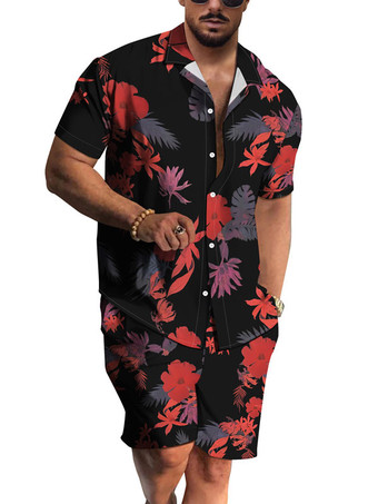 Rosso Colletto turndown da uomo in 2 pezzi stampato a maniche corte celeste