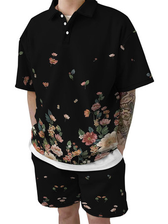 RoseChemise Hawaïenne pour Homme Homme 2 Pièces Imprimé Manches Courtes Col Rabattu Bleu