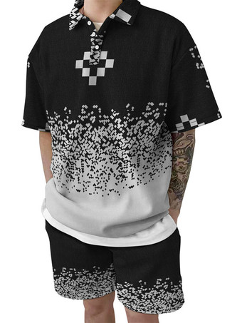 GrisChemise Hawaïenne pour Homme Homme 2 Pièces Imprimé Manches Courtes Col Rabattu Bleu