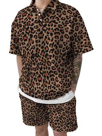 ChocolatChemise Hawaïenne pour Homme Homme 2 Pièces Imprimé Manches Courtes Col Rabattu Gris