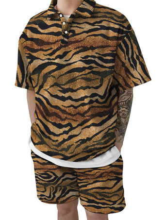 MarronChemise Hawaïenne pour Homme Homme 2 Pièces Imprimé Manches Courtes Col Rabattu Gris