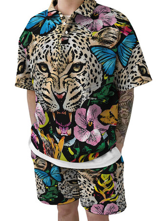 RoseChemise Hawaïenne pour Homme Homme 2 Pièces Imprimé Manches Courtes Col Rabattu Gris