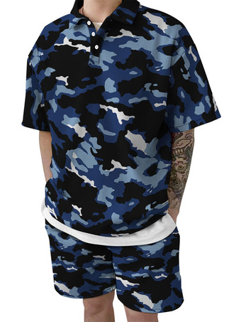 bleu Chemise Hawaïenne pour Homme Homme 2 Pièces Imprimé Manches Courtes Col Rabattu Gris