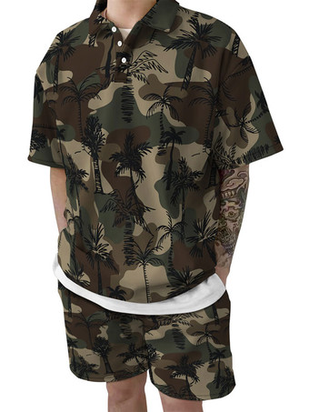 CamouflageChemise Hawaïenne pour Homme Homme 2 Pièces Imprimé Manches Courtes Col Rabattu Gris