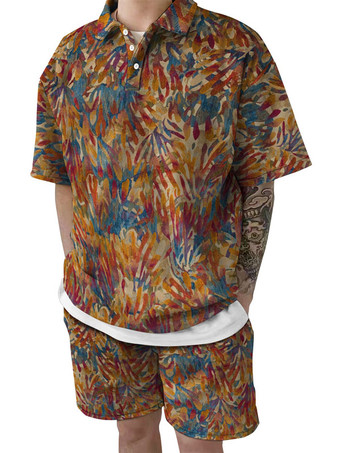 rojo Hombres de 2 piezas a cuadros de manga corta con cuello vuelto azul