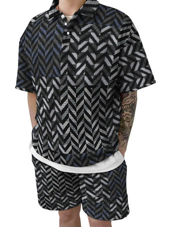 Grigio scuro Colletto a maniche corte con maniche corte in 2 pezzi da uomo in 2 pezzi