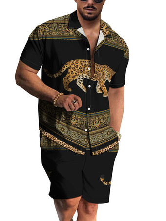 noir Chemise Hawaïenne pour Homme Homme 2 Pièces Imprimé Manches Courtes Col Rabattu Orange