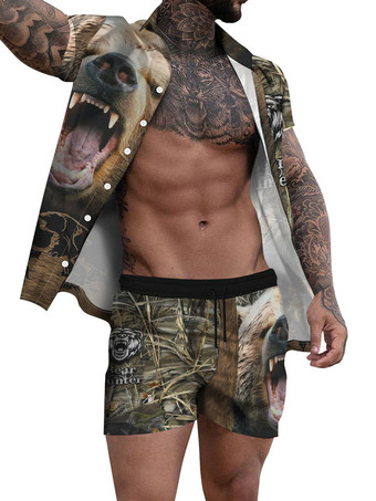 marron clair Chemise Hawaïenne pour Homme Homme 2 Pièces Imprimé Manches Courtes Col Rabattu Orange