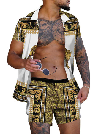 blanc Chemise Hawaïenne pour Homme Homme 2 Pièces Imprimé Manches Courtes Col Rabattu Orange