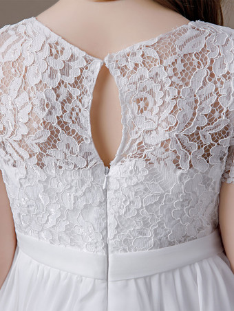フラワーガールドレスレースレースジュエルネック半袖アイボリー
