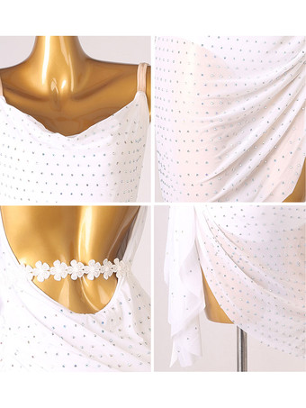 ラテンダンスドレス白い女性のラインストーン背中のないボディコンセクシーなポリエステルドレスダンスの摩耗